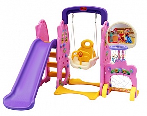 Горка с качелями, воротами и кольцом баскетбольным – Котенок, лиловый (Perfetto sport, PS-050)